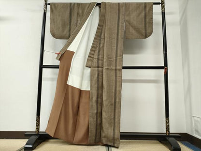 平和屋着物●上質な紬　縞　正絹　逸品　CABG0982yc