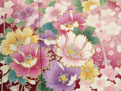 平和屋着物●豪華振袖　駒刺繍　草花文　暈し染め　金通し地　正絹　逸品　CABG0984yc