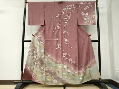 平和屋着物●訪問着　地紙網目草花文　暈し染め　金彩　正絹　逸品　CABG0986yc