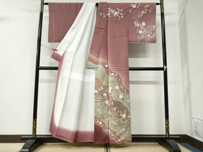 平和屋着物●訪問着　地紙網目草花文　暈し染め　金彩　正絹　逸品　CABG0986yc