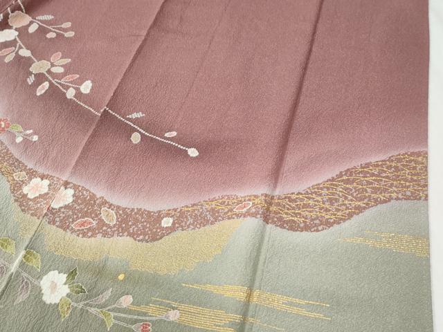 平和屋着物●訪問着　地紙網目草花文　暈し染め　金彩　正絹　逸品　CABG0986yc