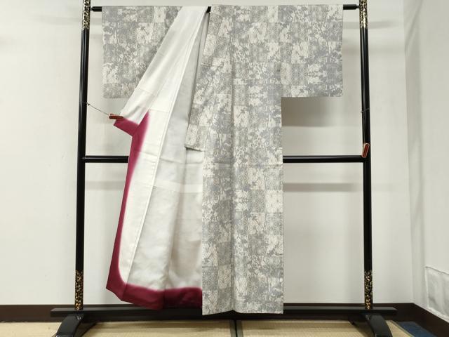 平和屋着物●本場大島紬　白大島　7マルキ　市松麻の葉枝花文　正絹　逸品　CABG0994yc