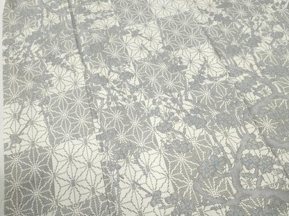 平和屋着物●本場大島紬　白大島　7マルキ　市松麻の葉枝花文　正絹　逸品　CABG0994yc