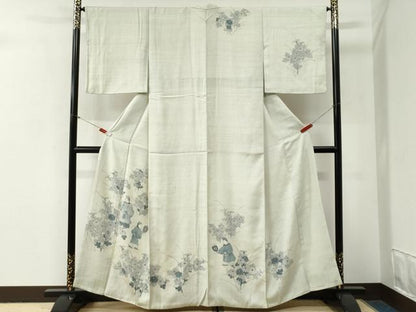 平和屋着物●訪問着　紬地　手描き　人物草花文　正絹　逸品　CABG0995yc