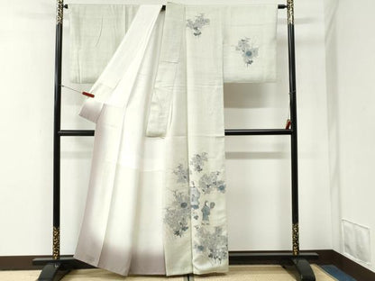 平和屋着物●訪問着　紬地　手描き　人物草花文　正絹　逸品　CABG0995yc