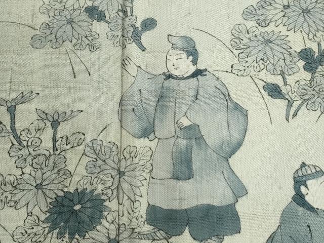 平和屋着物●訪問着　紬地　手描き　人物草花文　正絹　逸品　CABG0995yc