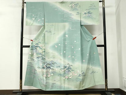 平和屋着物●十日町友禅作家　阿部佳雪　訪問着　渡り橋松竹梅風景文　暈し染め　正絹　逸品　CABG0996yc