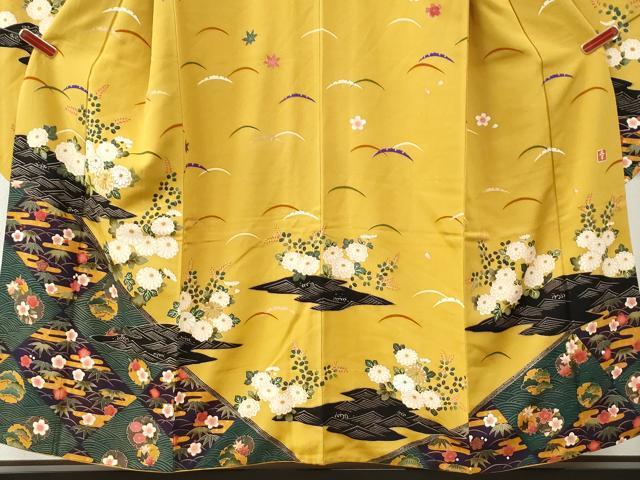 平和屋着物●ファッションデザイナー 花井幸子　振袖　駒刺繍　雪輪エ霞松竹梅花文　金彩　やまと誂製　正絹　逸品　CABG1001yc