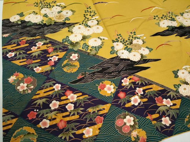 平和屋着物●ファッションデザイナー 花井幸子　振袖　駒刺繍　雪輪エ霞松竹梅花文　金彩　やまと誂製　正絹　逸品　CABG1001yc