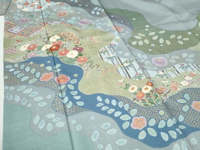 平和屋着物●訪問着　扇面草花文　金彩　正絹　逸品　CABG1005yc