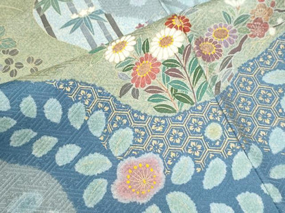 平和屋着物●訪問着　扇面草花文　金彩　正絹　逸品　CABG1005yc