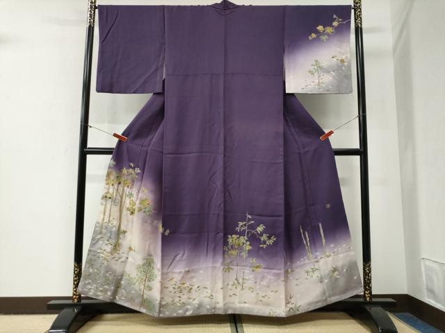 平和屋着物●訪問着　作家物　草木鳥文　暈し染め　金彩　正絹　逸品　CABG1006yc