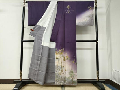 平和屋着物●訪問着　作家物　草木鳥文　暈し染め　金彩　正絹　逸品　CABG1006yc