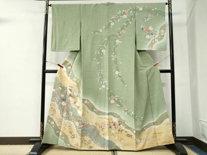 平和屋着物●訪問着　地紙網目草花文　暈し染め　金彩　正絹　逸品　CABG1009yc