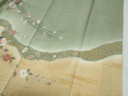 平和屋着物●訪問着　地紙網目草花文　暈し染め　金彩　正絹　逸品　CABG1009yc