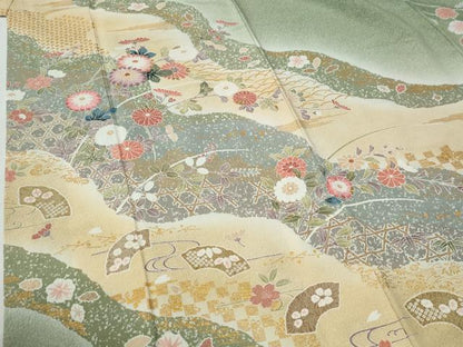平和屋着物●訪問着　地紙網目草花文　暈し染め　金彩　正絹　逸品　CABG1009yc
