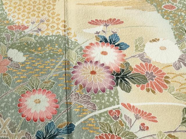平和屋着物●訪問着　地紙網目草花文　暈し染め　金彩　正絹　逸品　CABG1009yc
