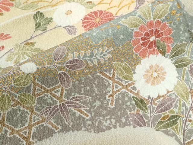 平和屋着物●訪問着　地紙網目草花文　暈し染め　金彩　正絹　逸品　CABG1009yc