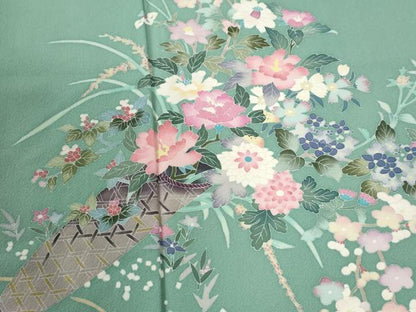 平和屋着物●本加賀友禅作家　岡本幸治　訪問着　花籠文　正絹　逸品　CABG1012yc