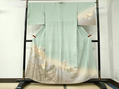 平和屋着物●金彩友禅　卓越技能者・名工・和田光正　訪問着　立波地紙短冊草花文　暈し染め　金彩　正絹　逸品　CABG1014yc