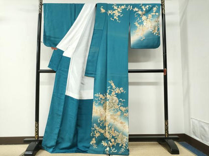 平和屋着物●訪問着　鏡裏花唐草文　暈し染め　金銀彩　ロング丈　正絹　逸品　CABG1016yc