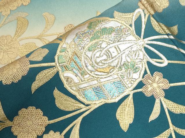 平和屋着物●訪問着　鏡裏花唐草文　暈し染め　金銀彩　ロング丈　正絹　逸品　CABG1016yc