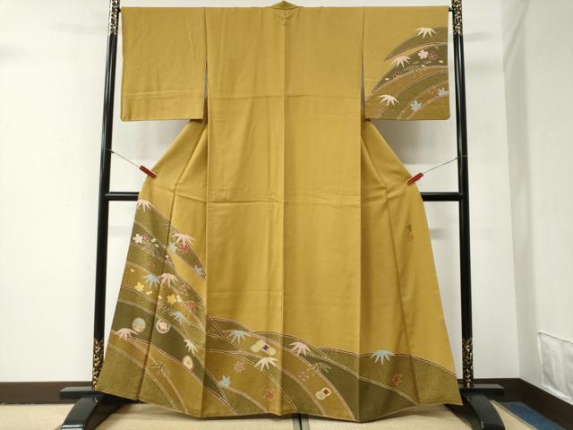平和屋着物●染色の魔術師　染乃座・大久保玄才　そめのざ玄才　訪問着　笹竹花丸文　金彩　正絹　逸品　CABG1018yc