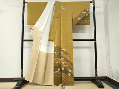 平和屋着物●染色の魔術師　染乃座・大久保玄才　そめのざ玄才　訪問着　笹竹花丸文　金彩　正絹　逸品　CABG1018yc