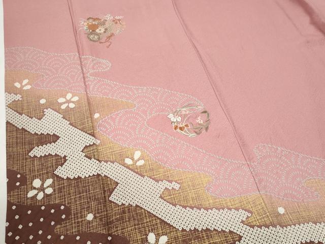 平和屋着物●中国三大刺繍　スワトウ刺繍　訪問着　作家物　絞り　花車文　暈し染め　金彩　ロング丈　正絹　逸品　CABG1019yc