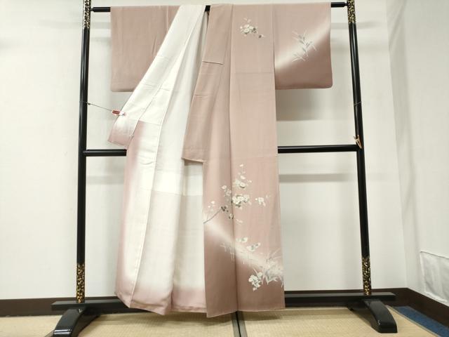 平和屋着物●訪問着　友禅　雀　枝花文　暈し染め　正絹　逸品　CABG1020yc