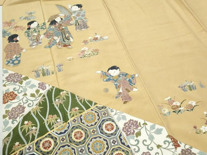 平和屋着物●訪問着　作家物　人物吉祥花唐草文　金彩　正絹　逸品　CABG1021yc