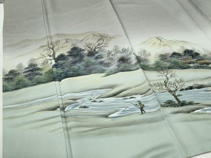 平和屋着物●訪問着　作家物　手描き　遠山人物風景文　暈し染め　ロング丈　正絹　逸品　未使用　CABG1022yc