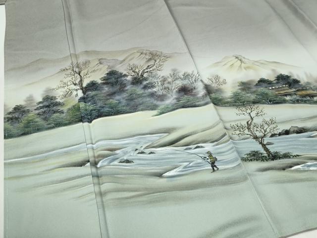 平和屋着物●訪問着　作家物　手描き　遠山人物風景文　暈し染め　ロング丈　正絹　逸品　未使用　CABG1022yc