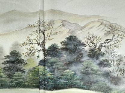 平和屋着物●訪問着　作家物　手描き　遠山人物風景文　暈し染め　ロング丈　正絹　逸品　未使用　CABG1022yc