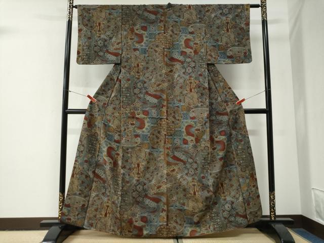 平和屋着物●上質な小紋　鳳凰吉祥花文　鬼しぼ縮緬　正絹　逸品　CABG1024yc