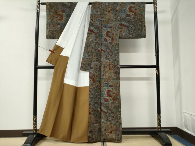 平和屋着物●上質な小紋　鳳凰吉祥花文　鬼しぼ縮緬　正絹　逸品　CABG1024yc
