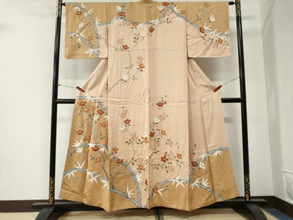 平和屋着物●訪問着　駒刺繍　笹竹枝橘文　金彩　正絹　逸品　CABG1025yc