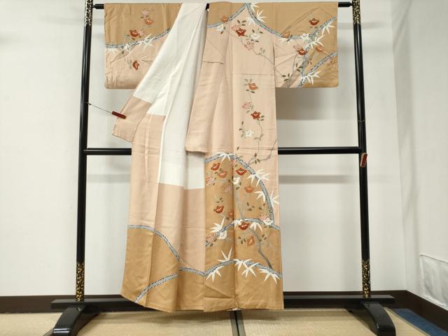 平和屋着物●訪問着　駒刺繍　笹竹枝橘文　金彩　正絹　逸品　CABG1025yc