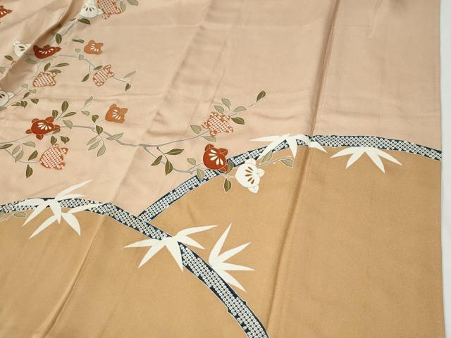 平和屋着物●訪問着　駒刺繍　笹竹枝橘文　金彩　正絹　逸品　CABG1025yc