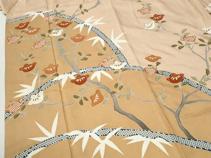 平和屋着物●訪問着　駒刺繍　笹竹枝橘文　金彩　正絹　逸品　CABG1025yc