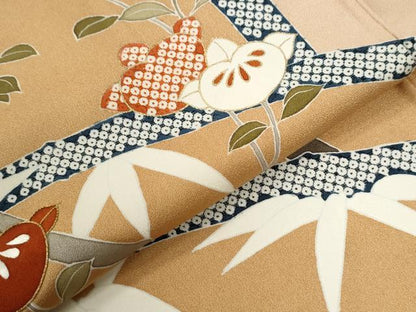 平和屋着物●訪問着　駒刺繍　笹竹枝橘文　金彩　正絹　逸品　CABG1025yc