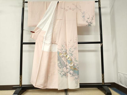 平和屋着物●訪問着　手描き　鬘帯飛鶴草花文　暈し染め　金彩　正絹　逸品　CABG1027yc