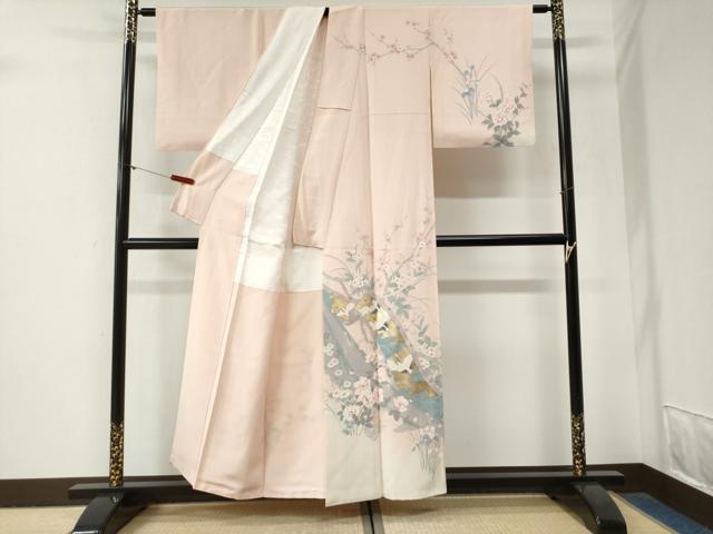 平和屋着物●訪問着　手描き　鬘帯飛鶴草花文　暈し染め　金彩　正絹　逸品　CABG1027yc