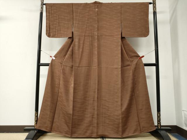 平和屋着物●上質な色無地　霞地紋　枯茶色　正絹　逸品　CABG1029yc