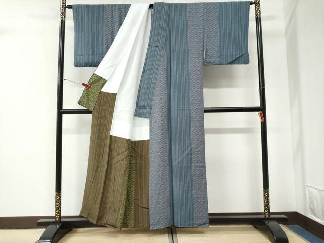 平和屋着物●上質な小紋　縞　檜垣花文　正絹　逸品　CABG1030yc