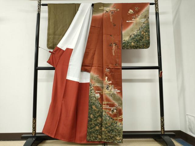 平和屋着物●訪問着　エ霞雪輪花蝶文　暈し染め　金銀彩　正絹　逸品　未使用　CABG1032yc