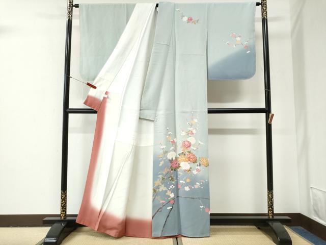 平和屋着物●訪問着　友禅　枝菊梅文　暈し染め　正絹　逸品　未使用　CABG1033yc