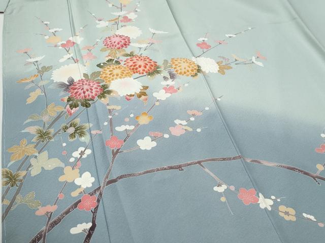 平和屋着物●訪問着　友禅　枝菊梅文　暈し染め　正絹　逸品　未使用　CABG1033yc