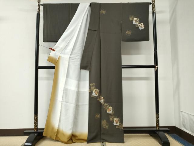 平和屋着物●訪問着　刺繍　色紙重ね草花文　金彩　正絹　逸品　CABG1034yc
