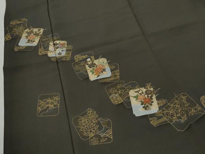 平和屋着物●訪問着　刺繍　色紙重ね草花文　金彩　正絹　逸品　CABG1034yc